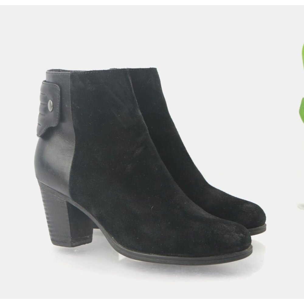 Clarks Womens Palma Rylie Boot Size‎ 7.5 Black Suede Leather Block Heel Bootie